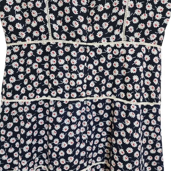 Brooks Brothers Dress Sz 8 Black Floral V Neck Sleeveless Flare Crochet Zipper - Picture 8 of 14